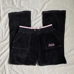 Vintage Black Velour Pants with Pink Trim